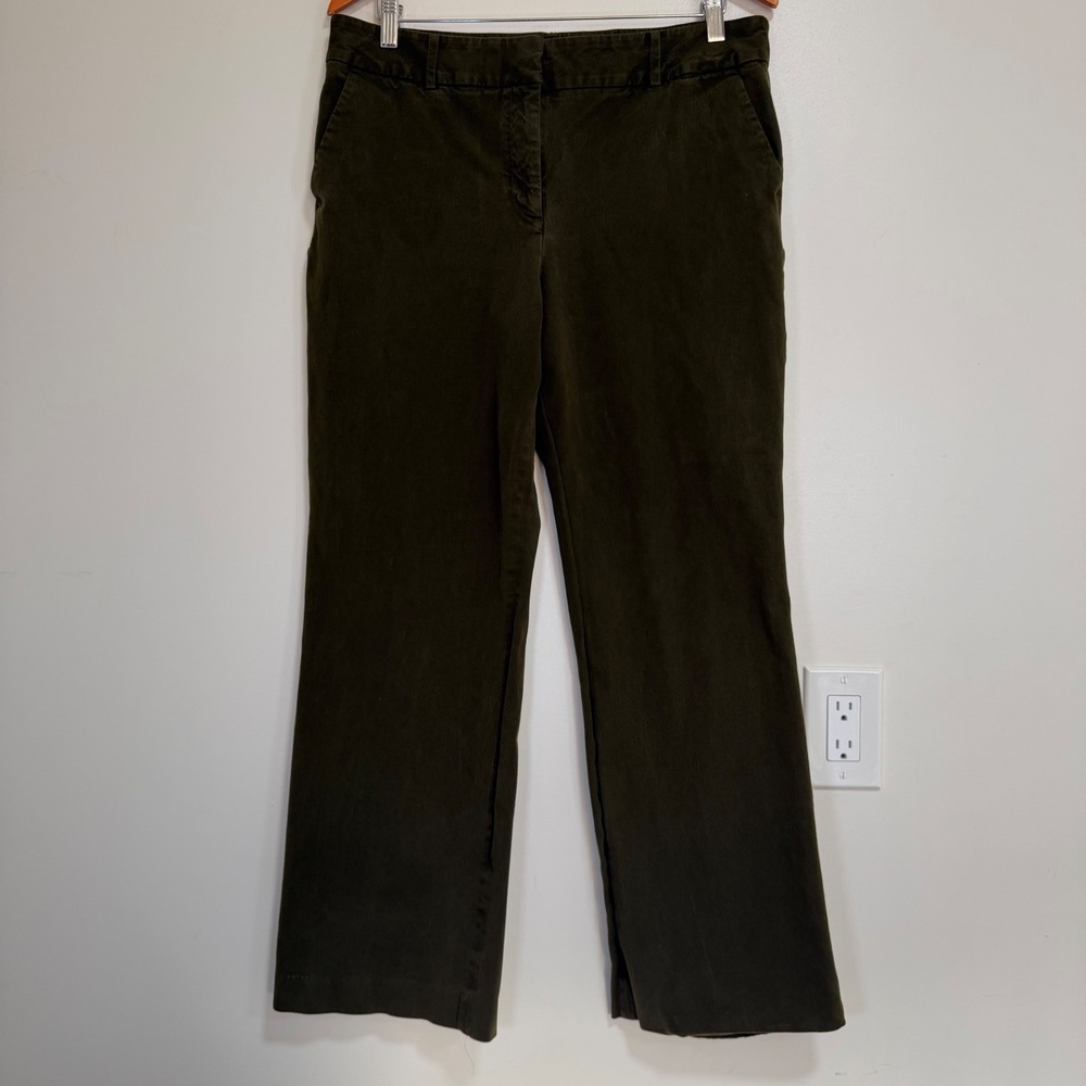 Talbots Newport Pant Womens 14 Olive Green Straight Leg Stretch Casual Office
